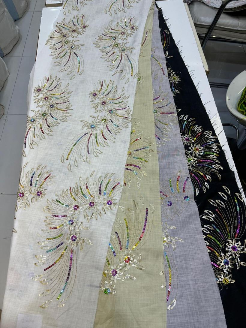 Linen firework sequin embroidery border